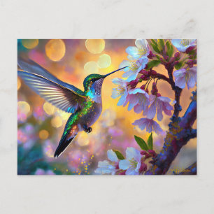 Carte Postale Fantaisie de fleurs de cerisier Colibri