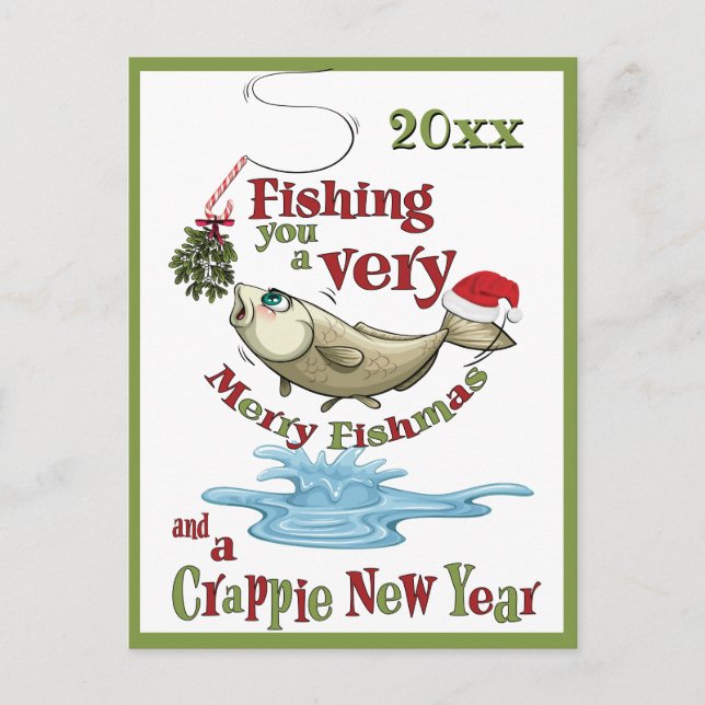 Carte Postale Fantaisie de pêche Noël - Merry Fishmas Mistletoe (Devant)