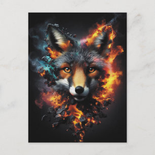 Carte Postale Fantaisie de renard ardent Feu Esprit Illustration