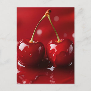 Carte Postale Fantaisie de sirop rouge Cerises Brillantes
