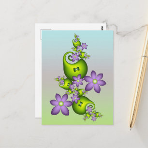 Carte Postale Fantaisie florale fleurs de lilas formes vertes fr
