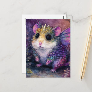Carte Postale Fantaisie Hamster Dragon Aquarelle