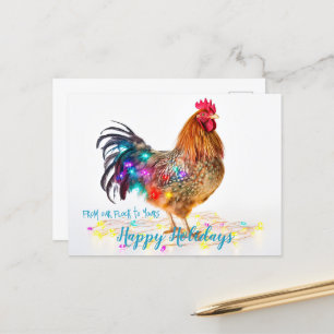 Carte Postale Fantaisie Jardin poulet Rooster feux de Noël