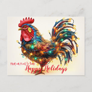 Carte Postale Fantaisie Jardin poulet Rooster feux de Noël