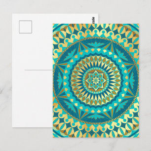 Carte Postale Fantaisie Mandala Bleu Or