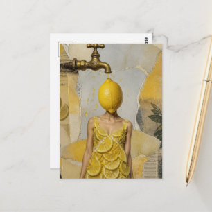 Carte Postale Fantaisie surréaliste Dame au citron Collage