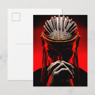 Carte Postale Fantaisie Tribale Sombre Guerrier Priant