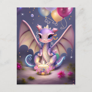 Carte Postale Fantastique adorable kawaii bébé dragon