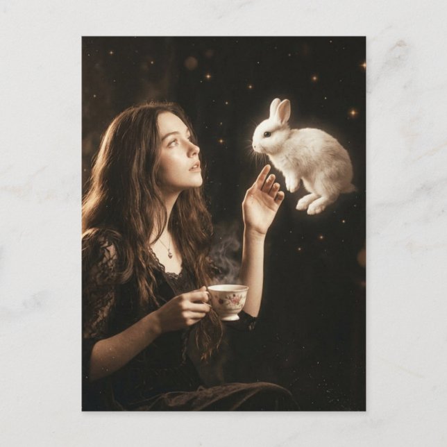 Carte Postale Fantasy Art Surreal Tea With White Rabbit  (Devant)