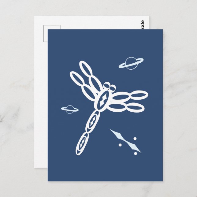 Carte Postale Fantasy Dragonfly and OuterSpace Rift, blue, white (Devant / Derrière)