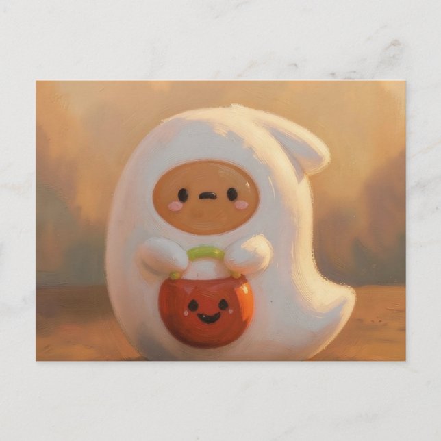 Carte Postale Fantôme avec seau de citrouille Halloween (Devant)