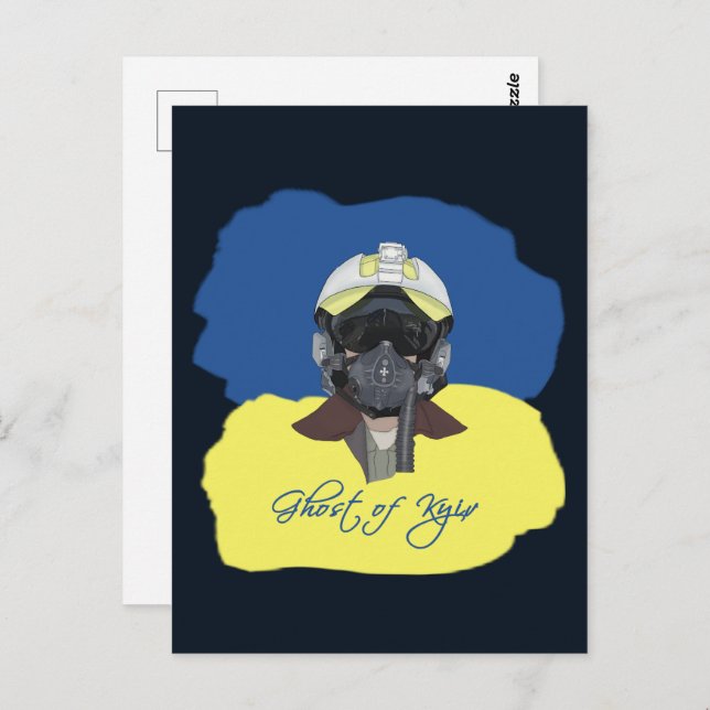 Carte Postale Fantôme de Kiev. Un pilote défenseur de Kiev. (Devant / Derrière)