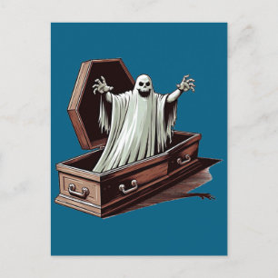 Carte Postale fantôme d'halloween sortant de cercueil