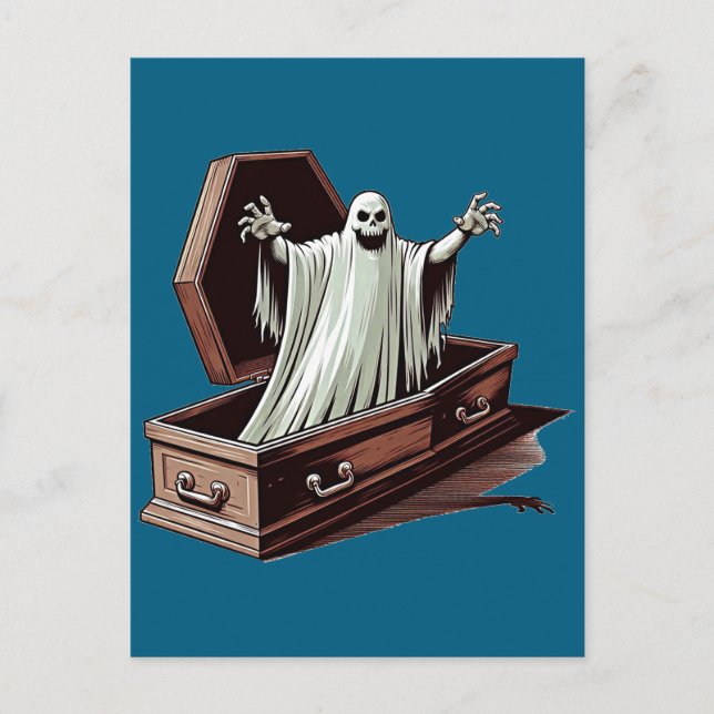 Carte Postale fantôme d'halloween sortant de cercueil (Devant)