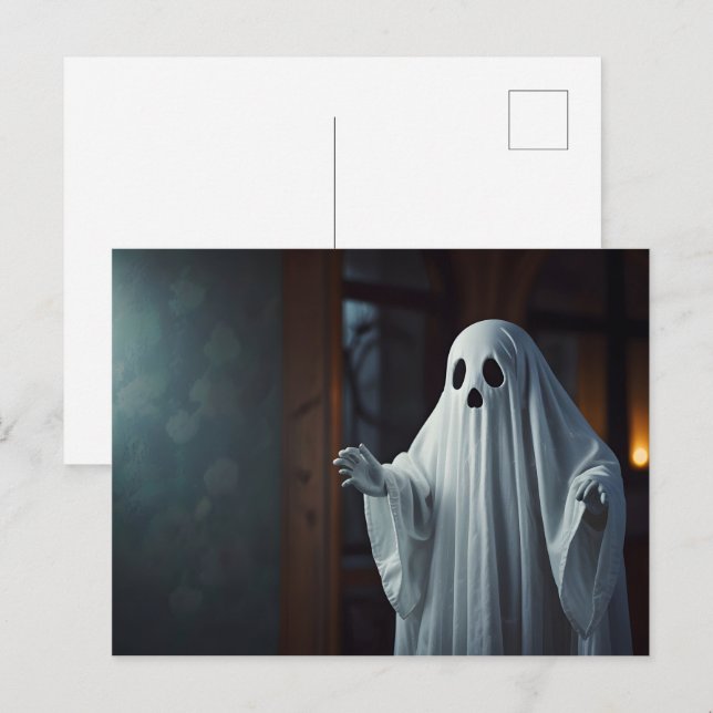 Carte Postale Fantôme drôle d'Halloween (Devant / Derrière)