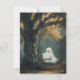 Carte Postale Fantôme éffrayant à la neige Halloween d'automne