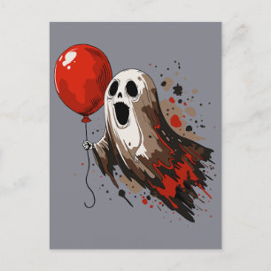 Carte Postale Fantôme et ballon rouge