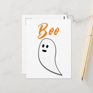 Carte Postale Fantôme Halloween noir blanc orange boo