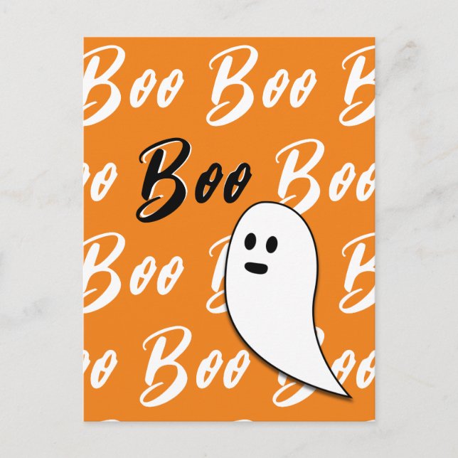 Carte Postale Fantôme Halloween noir blanc orange boo (Devant)