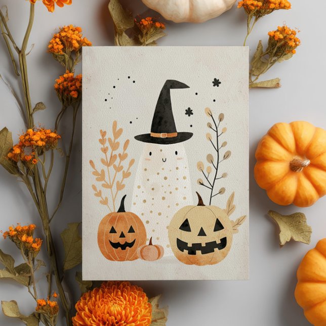 Carte Postale Fantôme mignon et Éffrayant avec Halloween Jack-o- (Créateur téléchargé)