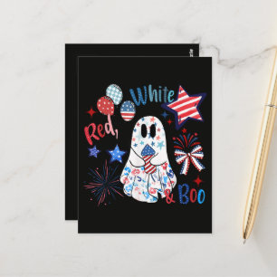 Carte Postale Fantôme rouge blanc Boo patriotique Halloween du 4