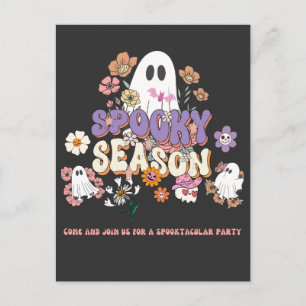 Carte Postale Fantôme Spotaculaire Noir Violet Orange Halloween