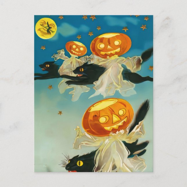 Carte Postale Fantômes Citrouilles vintages d'Halloween et chats (Devant)