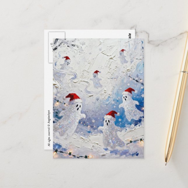 Carte Postale Fantômes de Noël Adorables et Mignons (Devant/Arrière en situation)