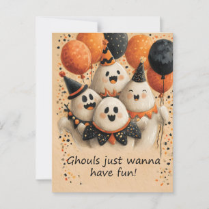 Carte Postale Fantômes d'Halloween mignonnes avec texte