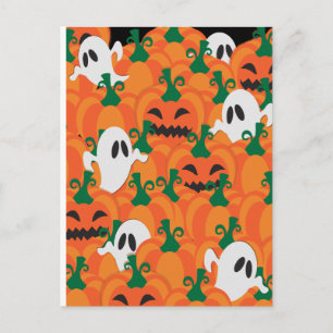 Carte Postale Fantômes d'Halloween Patch de citrouille hantée