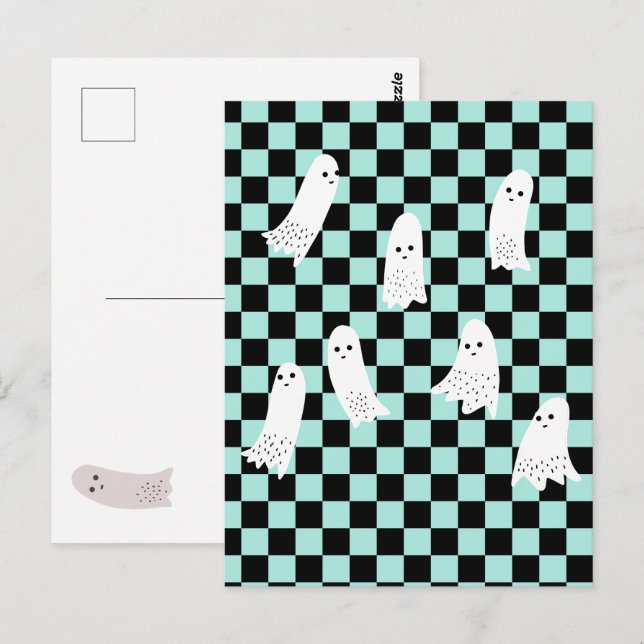 Carte Postale Fantômes effrayants d'Halloween Motif à carreaux (Devant / Derrière)