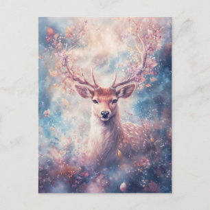 Carte Postale Faon avec bois fleuri de rose