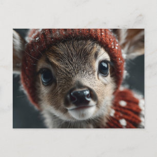 Carte Postale Faon de cerf mignon en chapeau et écharpe tricotés
