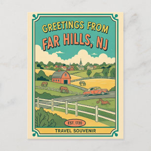 Carte Postale Far Hills NJ Voyage Rétro Couleurs Vives Années 50