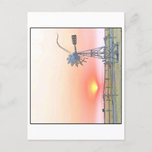 Carte Postale Farm Scene at Sunset with Rustic Windmill