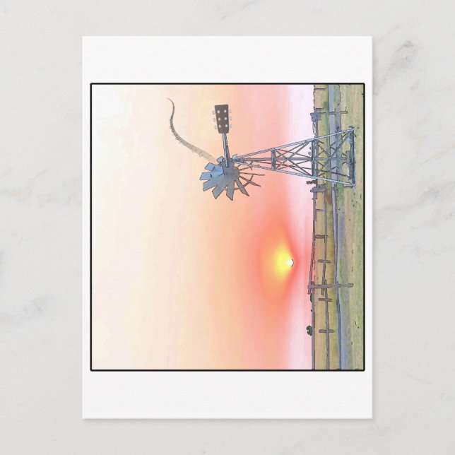 Carte Postale Farm Scene at Sunset with Rustic Windmill  (Devant)