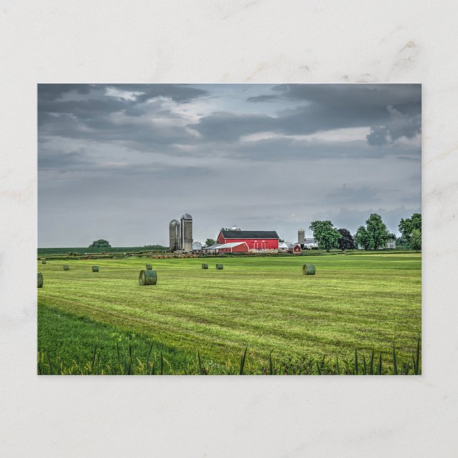 Carte Postale Farms | Red Barn & Silo in Spring (Devant)