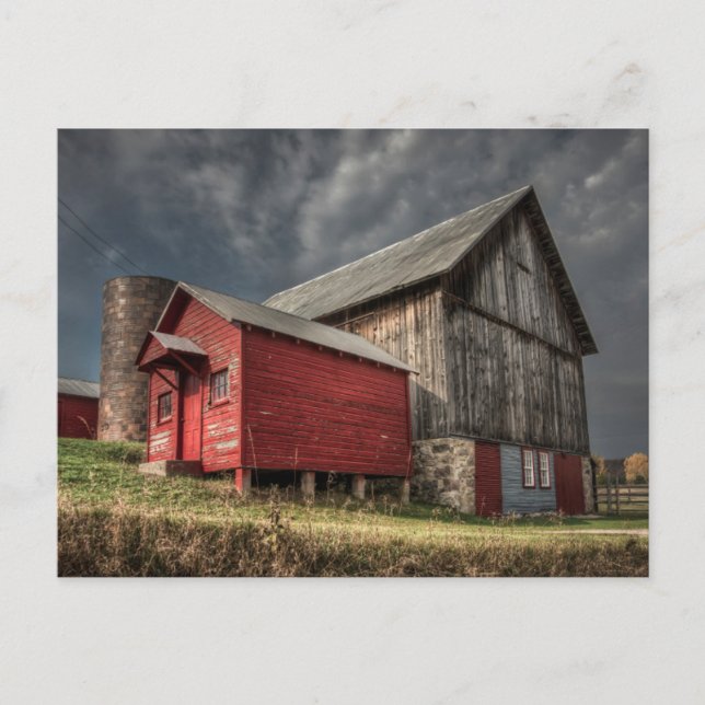 Carte Postale Farms | Red Wooden Barn in Michigan (Devant)