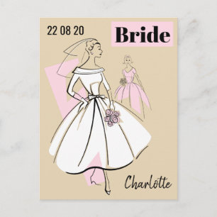 Carte Postale Fashion Bride Neutral Group Date Nom beige
