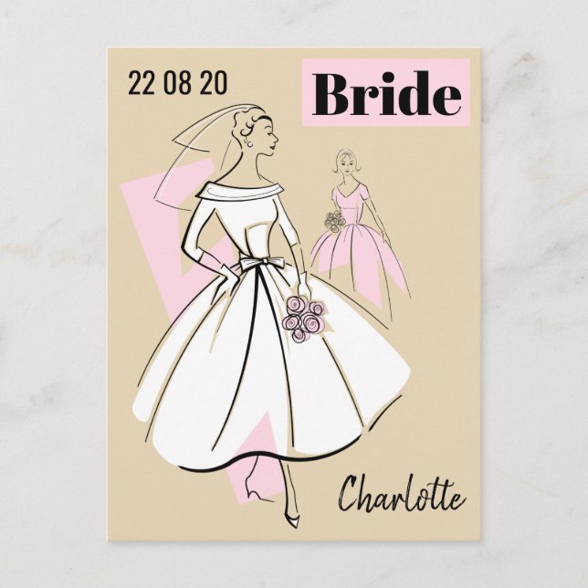 Carte Postale Fashion Bride Neutral Group Date Nom beige (Devant)