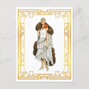 Carte Postale Fashion Flapper vintage Fur Cape Evening Gown