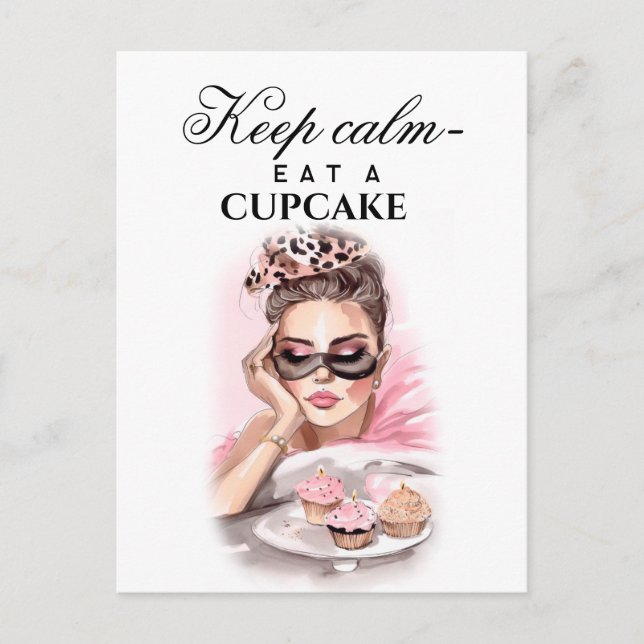Carte Postale Fashion girl avec les cupcakes (Devant)