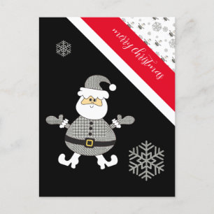 Carte Postale Fashion Houndstooth Carreaux de Santa Avec Le Floc