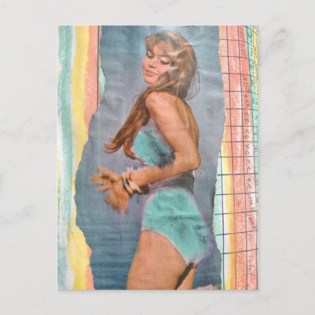 Carte Postale Fashion model Woman in 1957 on the beach collage (Devant)