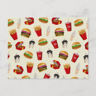 Carte Postale Fast Food Burgers, Fries, Sundaes