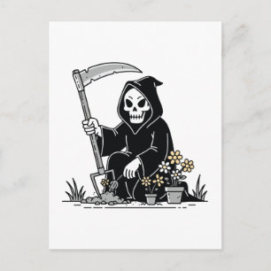Carte Postale Faucheur Jardinant des Fleurs