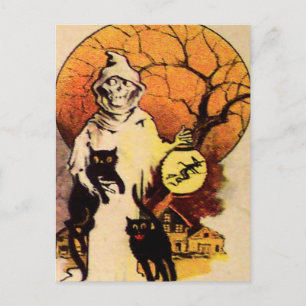 Carte Postale Faucheuse Chat Noir (Carte Halloween Vintage)