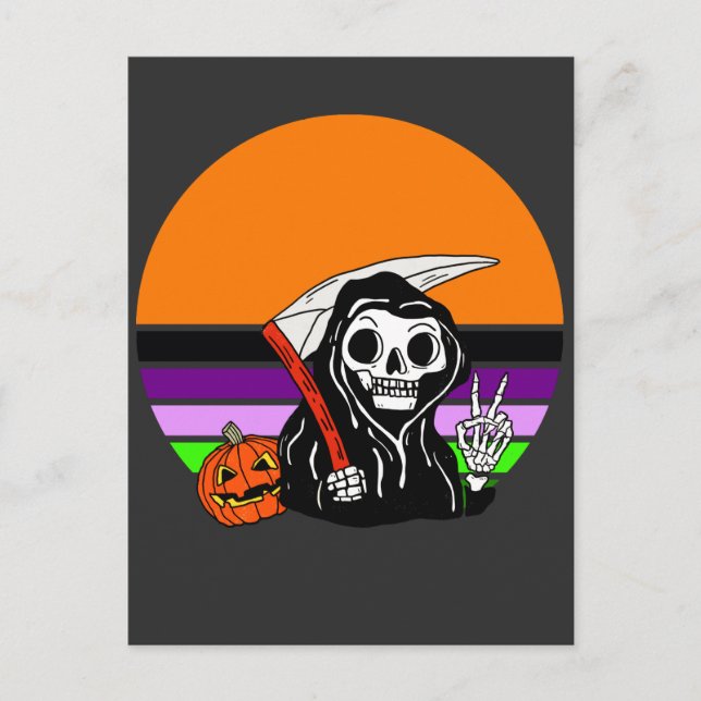 Carte Postale Faucheuse - Coucher de soleil d'Halloween Jack O'L (Devant)