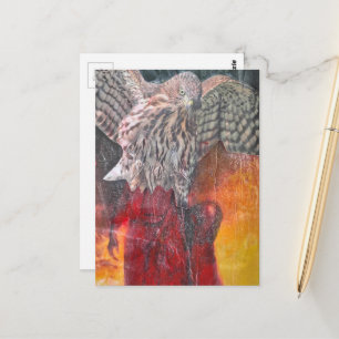 Carte Postale Faucon en robe rouge fantasy collage