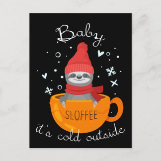 Carte Postale Faultier (Sloffee) prend un bain de café en hiver